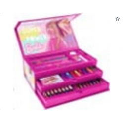Coloring Case - BARBIE - set 52pcs in paper toolbox with handle - Toys